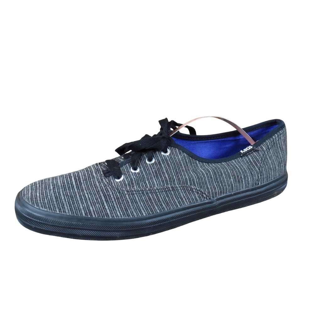 Keds Champion Women Fashion Sneaker 8.5 Casual Everyday Black Gray Stripe Fabric